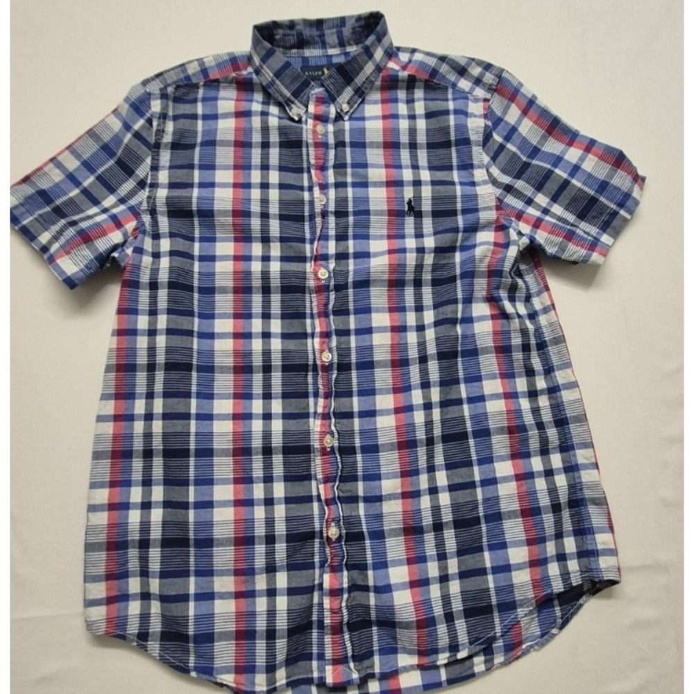 Ralph Lauren boy's‎ blues/red plaid short sleeve button up shirt sz XL (18-20)